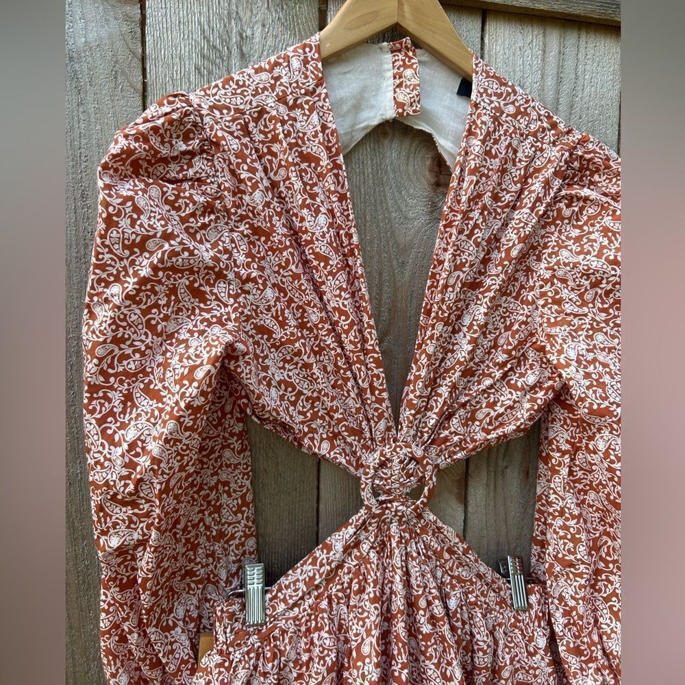 O.P.T. Orange Paisley Cut Out Long Sleeve Dress - Picture 4 of 12